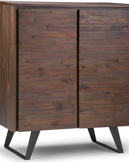 SIMPLIHOME Lowry SOLID ACACIA WOOD and Metal 39 Inch Wide Modern Industrial Medium Storage Cabinet in Distressed Charcoal Brown, For the Living Room, Entryway and Family Room - LeafyLoom