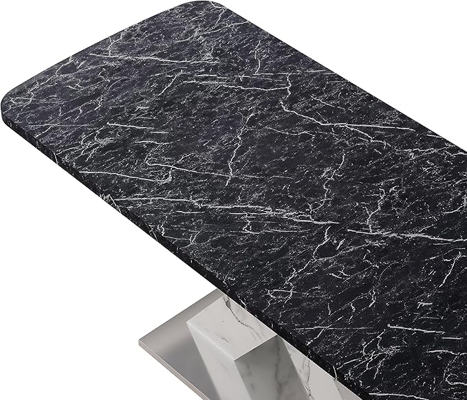 NicBex 62.99Inch Expandable Dining Table,Modern Kitchen Table with Black Marble Tabletop and MDF White X-Shape Legs for 6 to 8,Large Dining Room Table for Kitchen,Meeting Living Room,Black+White - LeafyLoom