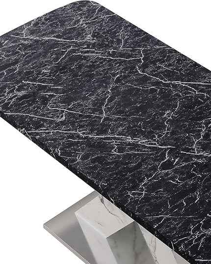 NicBex Dining Table Contemporary Kitchen Table Farmhouse Rustic Square Dining Table,Stretchable, Printed Black Marble Table Top+MDF White X-Shape Table Leg with Metal Base, Easy Assembly, Black+White - LeafyLoom