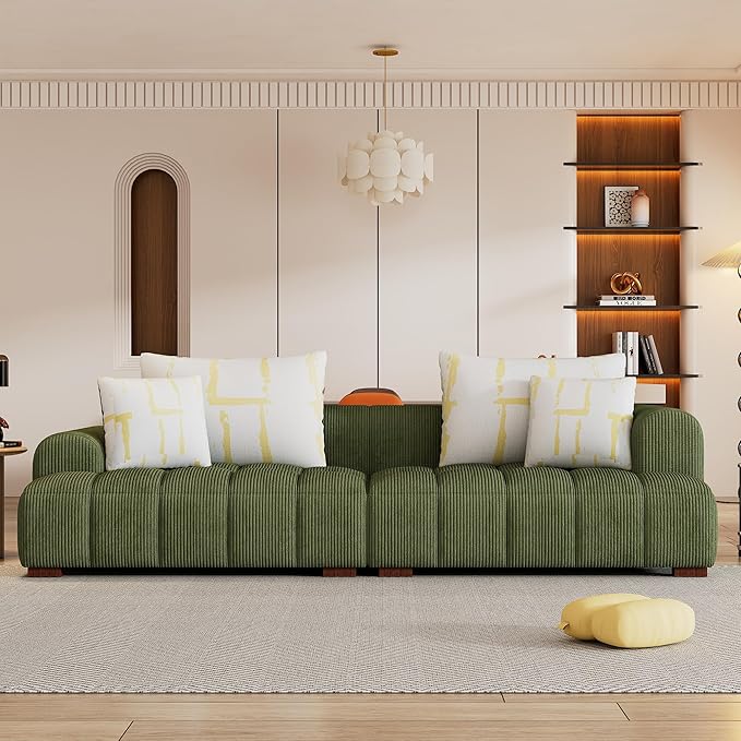 Oversized 4 Seaters Corduroy Upholstery Modular Cloud Sectional Sofa Couch,Modern Living Room Deep Seat Upholstered TV Sofa&Couch with 4PCS Pillows and Rubber Wood Legs for Home Apartment - LeafyLoom