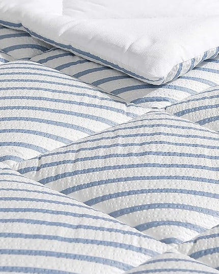 Nautica - King Comforter Set, Luxuriously Soft Seersucker Textured Bedding with Matching Shams, Wrinkle-Free Striped Home Decor (Windsor Blue, King) - LeafyLoom