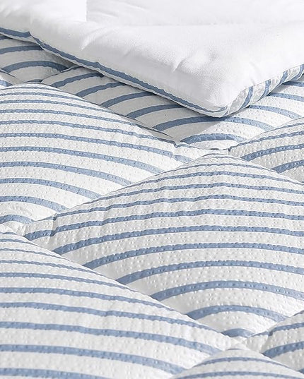 Nautica - Queen Comforter Set, Luxuriously Soft Seersucker Textured Bedding with Matching Shams, Wrinkle-Free Striped Home Decor (Windsor Blue, Queen) - LeafyLoom