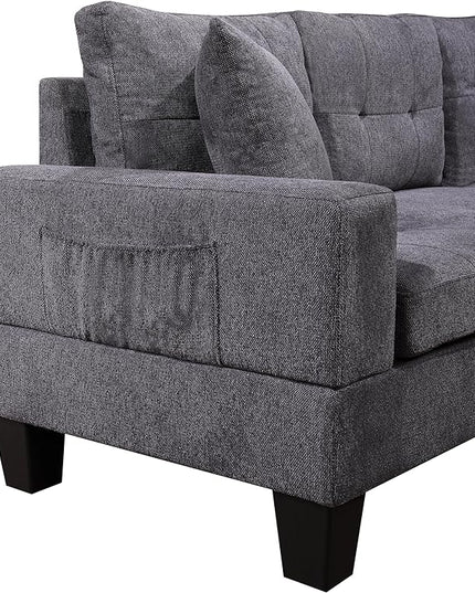 102" Wide Reversible Sectional Sofa L Shaped Upholstered Couch with Dropdown Armrest & Cupholders, Charging Ports, Storage Ottoman and Pillows for Living Room Apartment, Dark Gray - LeafyLoom