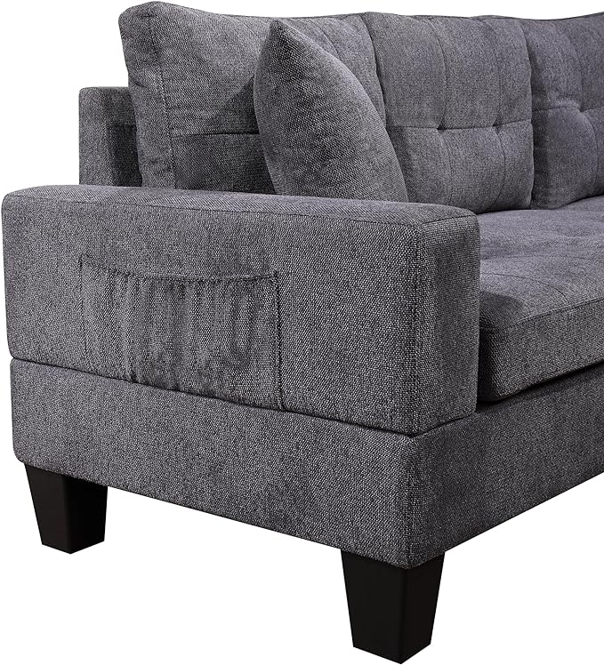 102" Wide Reversible Sectional Sofa L Shaped Upholstered Couch with Dropdown Armrest & Cupholders, Charging Ports, Storage Ottoman and Pillows for Living Room Apartment, Dark Gray - LeafyLoom