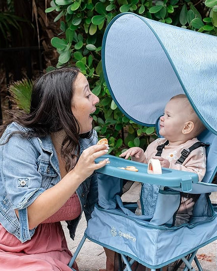 Baby Delight Go with Me Venture Portable Chair | Indoor and Outdoor | Sun Canopy | 3 Child Growth Stages | Blue Wave - LeafyLoom