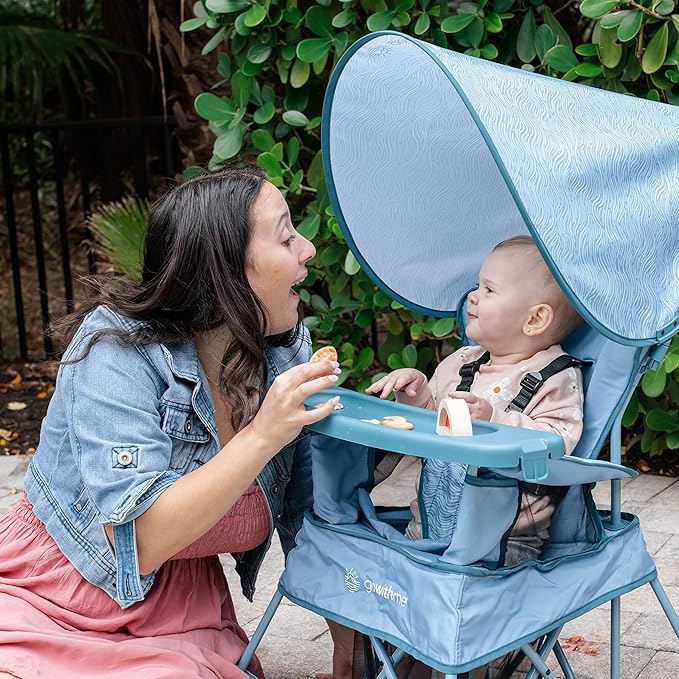 Baby Delight Go with Me Venture Portable Chair | Indoor and Outdoor | Sun Canopy | 3 Child Growth Stages | Blue Wave - LeafyLoom