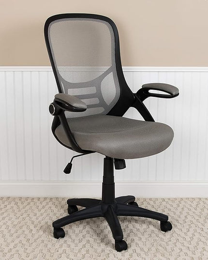 Flash Furniture Porter High-Back Swivel Office Chair with Adjustable Lumbar Support and Seat Height, Ergonomic Mesh Desk Chair with Flip-Up Armrests, Gray/Black - LeafyLoom