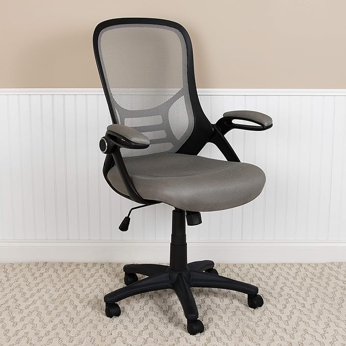 Flash Furniture Porter High-Back Swivel Office Chair with Adjustable Lumbar Support and Seat Height, Ergonomic Mesh Desk Chair with Flip-Up Armrests, Gray/Black - LeafyLoom