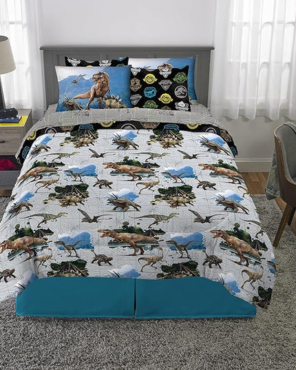 Franco Kids Bedding Super Soft Comforter and Sheet Set with Sham, 7 Piece Full Size, Jurassic World - LeafyLoom