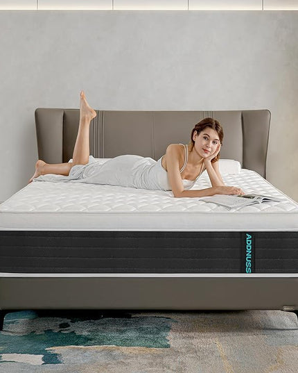 Full Mattresses,Hybrid 12 Inch Full Mattress in a Box,Memory Foam & Individually Pocket Spring for Pain Relief,Medium Firm Black Full Mattress,Pressure Relief,Certified. - LeafyLoom