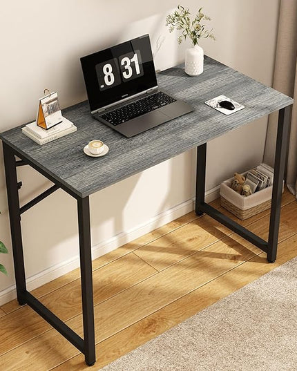 39 Inch Foldable Computer Desk, Folding Space-Saving Home Office Table, Study Writing Gaming Workstation for Small Space, No Assembly Needed,Grey Oak - LeafyLoom
