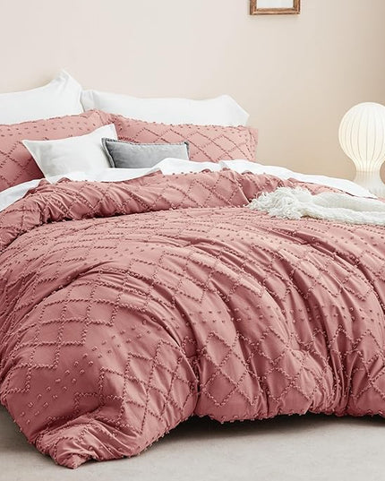 Bedsure Twin/Twin XL Comforter Set - Pink Clay Boho Twin Extra Long Comforter Set for College, Shabby Chic Dorm Bedding Set, 2 Pieces Modern Farmhouse Bed Set, includes 1 Pillow Sham - LeafyLoom