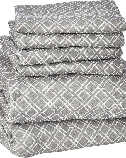 Comfort Spaces Cotton Flannel Breathable Warm Deep Pocket Sheets with Pillow Case Bedding, Cal King, Grey Geo 4 Piece - LeafyLoom