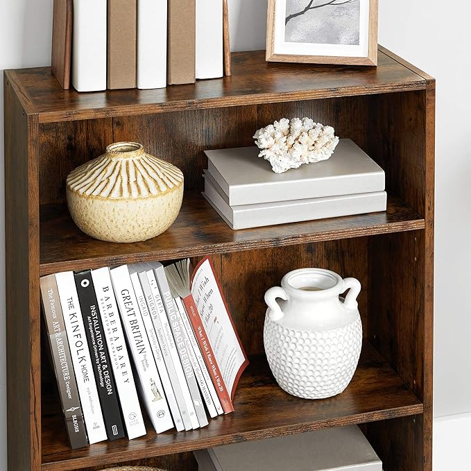 VASAGLE Bookshelf, 23.6 Inches Wide, 3-Tier Open Bookcase with Adjustable Storage Shelves, Floor Standing Unit, Rustic Brown ULBC163X01 - LeafyLoom