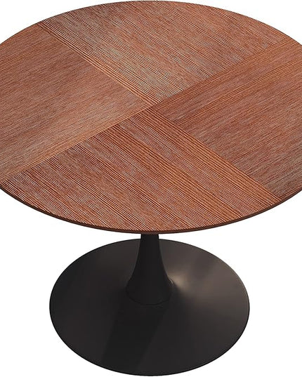 NicBex Dining Table Contemporary Kitchen Table Farmhouse Rustic 42" Round Dining Table with Printed Oak Color Grain Table Top, Metal Base Dining Table, End Table Leisure Coffee Table, Oak - LeafyLoom