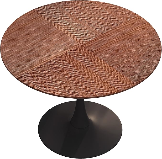 NicBex 42Inch Round Dining Table,Modern Kitchen Table with Printed Oak Grain Tabletop and Metal Base for 2 to 4,Leisure Coffee Table for Kitchen,Small Space and Living Room,Space-Saving,Easy Clean,Oak - LeafyLoom