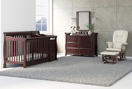 Storkcraft Portofino 5-in-1 Convertible Crib and Changer (Espresso) – Crib and Changing -Table Combo with 3 Drawers, Includes Baby Changing Pad, Converts to Full-Size Bed - LeafyLoom