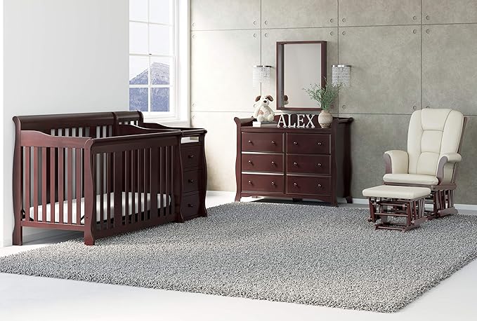Storkcraft Portofino 5-in-1 Convertible Crib and Changer (Espresso) – Crib and Changing -Table Combo with 3 Drawers, Includes Baby Changing Pad, Converts to Full-Size Bed - LeafyLoom
