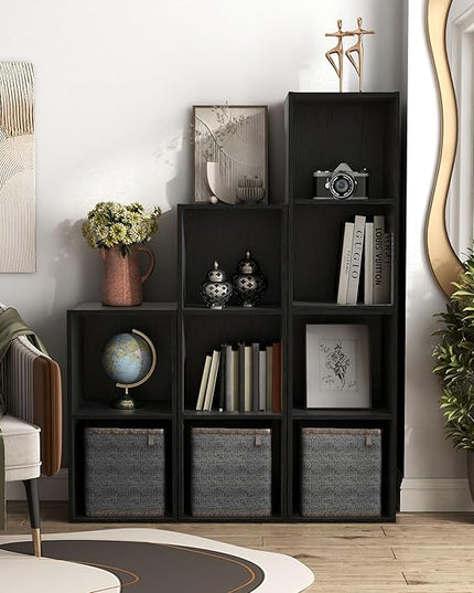 Apexa 2 Cube Storage Organizer Shelves, Stackable Wood Bookcase Fits Cubby Bins for Organization, Dorm Teen Room Decor & Home Office, Black - LeafyLoom