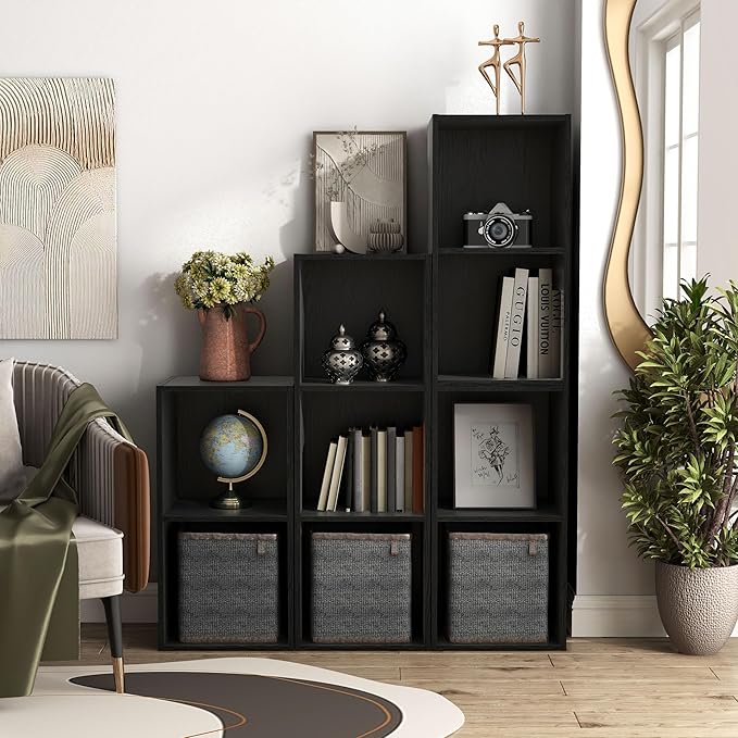 Apexa 2 Cube Storage Organizer Shelves, Stackable Wood Bookcase Fits Cubby Bins for Organization, Dorm Teen Room Decor & Home Office, Black - LeafyLoom