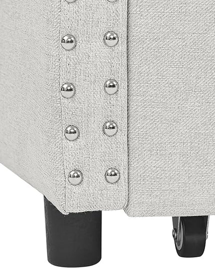 Upholstered Twin Size Daybed with Two Storage Trundle Drawers, Solid Wooden Bed Frame w/Button Tufted Backrest, No Box Spring Needed, for Kids, Bedroom, Dorm - LeafyLoom