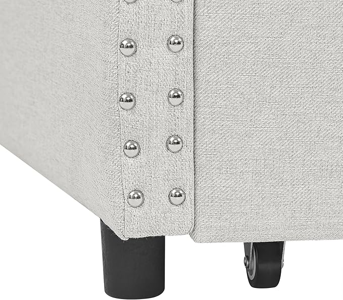 Upholstered Twin Size Daybed with Two Storage Trundle Drawers, Solid Wooden Bed Frame w/Button Tufted Backrest, No Box Spring Needed, for Kids, Bedroom, Dorm - LeafyLoom
