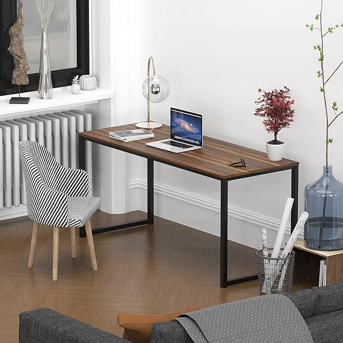 SHW Home Office 55-Inch Computer Desk, 24" Deep, Walnut - LeafyLoom