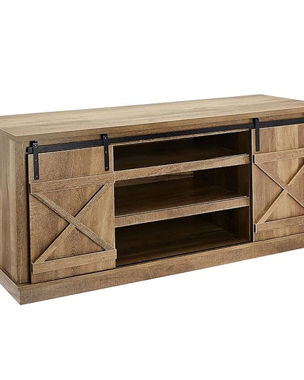 ROCKPOINT 60inch Entertainment TV Stand Media Console Industrial Cabinet, Dark Oak - LeafyLoom