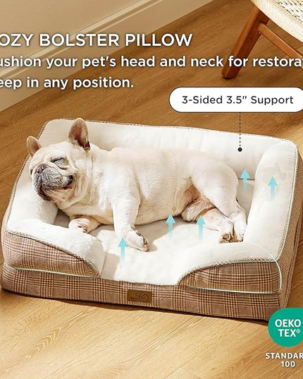 Bedsure Orthopedic Dog Bed for Medium Dogs - Waterproof Dog Sofa Beds Medium, Supportive Foam Pet Couch Bed with Removable Washable Cover, Waterproof Lining and Nonskid Bottom, Brown Checks BEDSURE