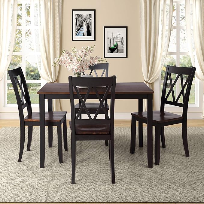 NicBex Dining Room Table Set for 4 Kitchen Table and Chairs Dining Table Set Home Kitchen Table and Chairs Wood Dining Set for Kitchen, Dining Room, Dinette, Breakfast Nook, Black - LeafyLoom