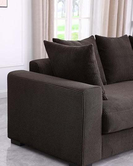 110" Modern L-shaped Sectional Sofa with Big Chaise,Upholstered Sleeper Couch W/ 6 Throw Pillows & Generously Armrests,Easy Assembly,Spacious Loveseat for Living Room Apartment Home,Dark Brown - LeafyLoom