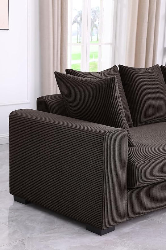 110" Modern L-shaped Sectional Sofa with Big Chaise,Upholstered Sleeper Couch W/ 6 Throw Pillows & Generously Armrests,Easy Assembly,Spacious Loveseat for Living Room Apartment Home,Dark Brown - LeafyLoom