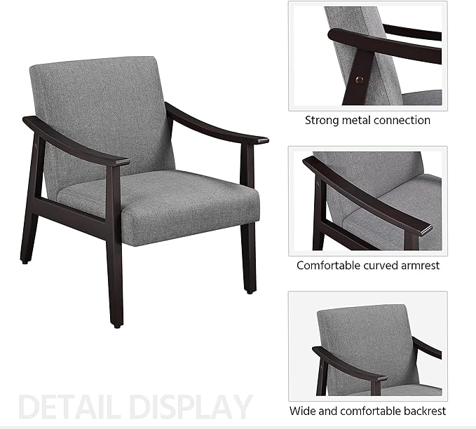 Yaheetech Accent Chair, Mid-Century Living Room Chair, Modern Linen Fabric Side Chair with High Back for Living Room/Office/Bedroom, Minimalist, Dark Gray - LeafyLoom