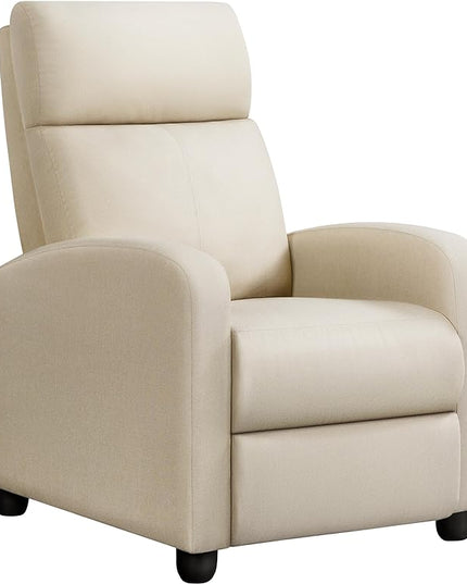 Yaheetech Modern Fabric Recliner Chair Sofa Adjustable Single Sofa with Thicker Seat Cushion and Backrest for Living Room Home Theater, Beige - LeafyLoom