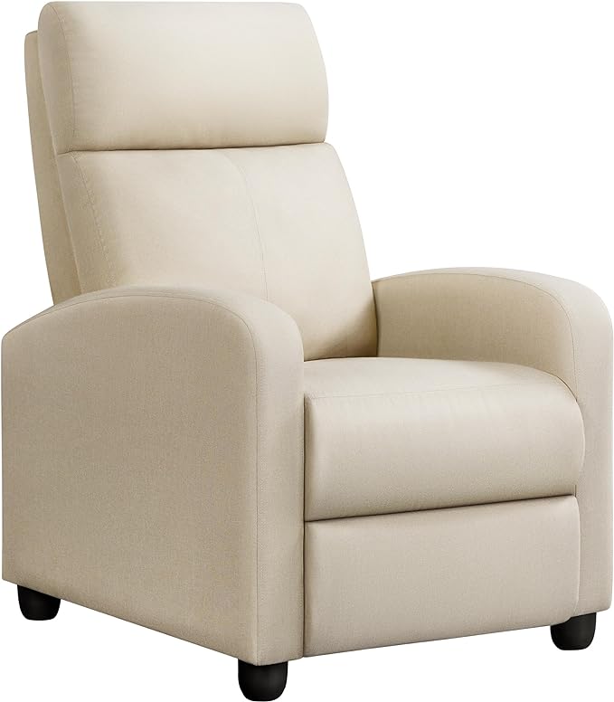 Yaheetech Modern Fabric Recliner Chair Sofa Adjustable Single Sofa with Thicker Seat Cushion and Backrest for Living Room Home Theater, Beige - LeafyLoom