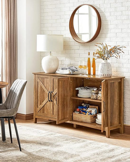 VASAGLE Buffet Storage Cabinet, 15.7" D x 59" W x 31.5" H Credenza Sideboard Table, Kitchen Cupboard with Adjustable Shelves for Living Room, Dining Room, Entryway, Rustic Walnut ULSC381T41 - LeafyLoom