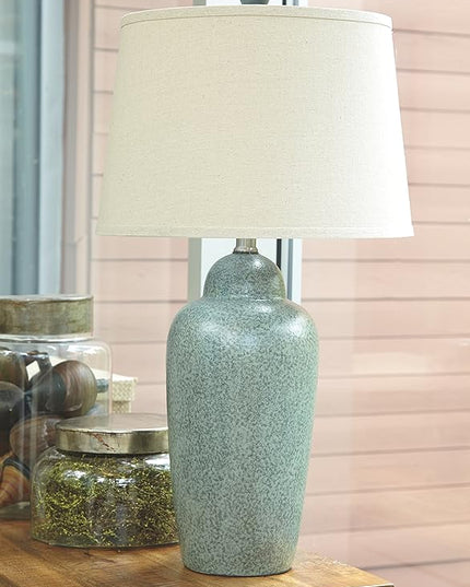 Signature Design by Ashley Saher Contemporary 30" Glazed Ceramic Table Lamp, Dark Green - LeafyLoom