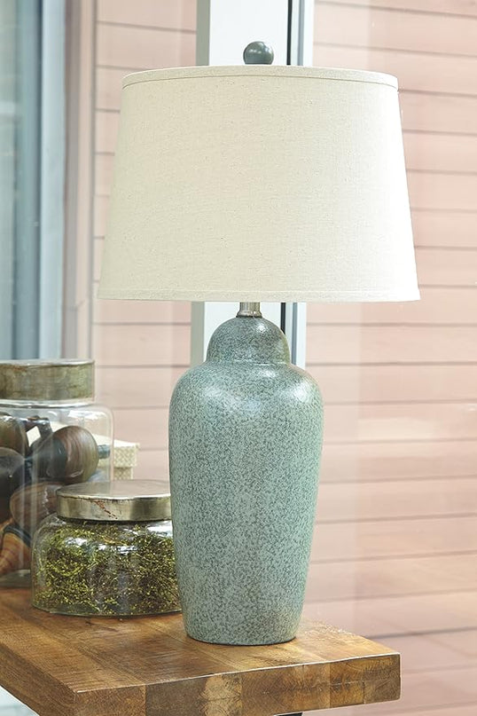 Signature Design by Ashley Saher Contemporary 30" Glazed Ceramic Table Lamp, Dark Green - LeafyLoom
