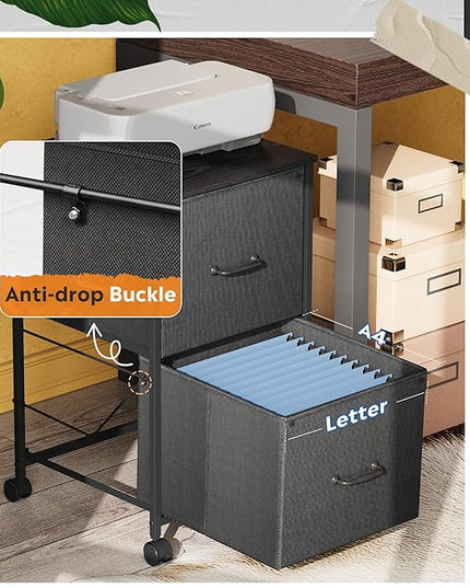 DEVAISE 2 Drawer Mobile File Cabinet, Rolling Printer Stand, Fabric Vertical Filing Cabinet fits A4 or Letter Size for Home Office, Black - LeafyLoom