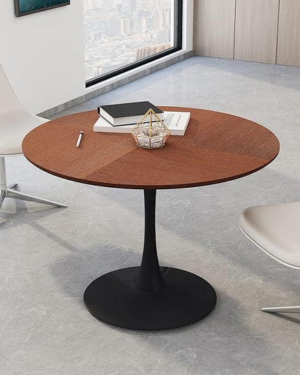 NicBex Dining Table Contemporary Kitchen Table Farmhouse Rustic 42" Round Dining Table with Printed Oak Color Grain Table Top, Metal Base Dining Table, End Table Leisure Coffee Table, Oak - LeafyLoom