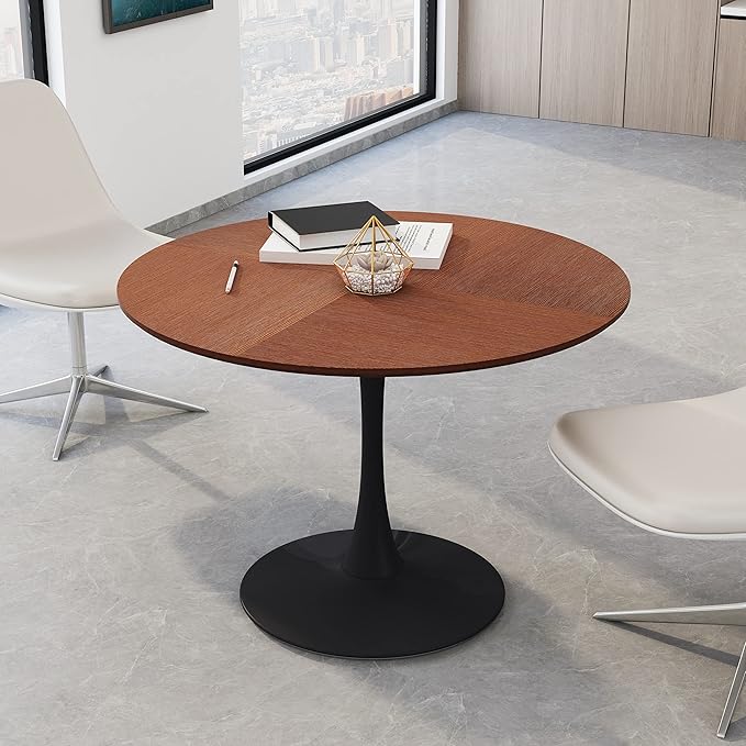 NicBex Dining Table Contemporary Kitchen Table Farmhouse Rustic 42" Round Dining Table with Printed Oak Color Grain Table Top, Metal Base Dining Table, End Table Leisure Coffee Table, Oak - LeafyLoom
