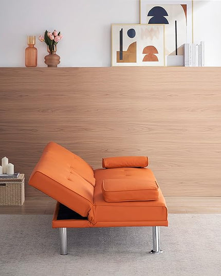 NicBex Sectional Couch Sofa with Double Folding Leather Sofa Bed Cloud Couch for Living Room Furniture Sets with Coffee Table, Modular Sofa for Living Room, Bedroom, Apartment,67" L, Orange - LeafyLoom