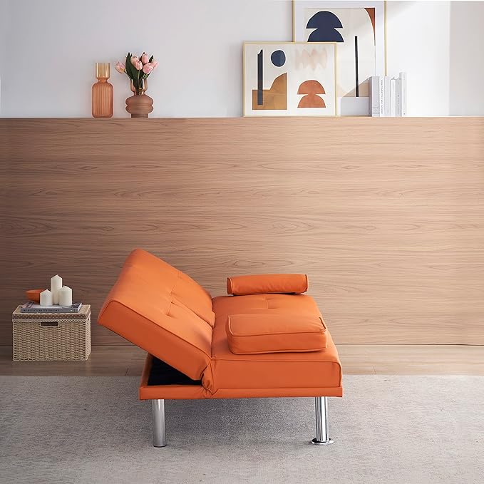 NicBex Sectional Couch Sofa with Double Folding Leather Sofa Bed Cloud Couch for Living Room Furniture Sets with Coffee Table, Modular Sofa for Living Room, Bedroom, Apartment,67" L, Orange - LeafyLoom