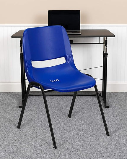 Flash Furniture HERCULES Series 661 lb. Capacity Navy Ergonomic Shell Stack Chair with Black Frame and 16'' Seat Height - LeafyLoom