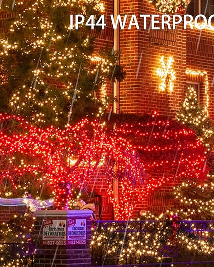 Dazzle Bright 2 Pack Total 400LED 132FT Red Christmas Solar String Outdoor Lights, Solar Powered with 8 Modes Waterproof Fairy Lights for Bedroom Patio Garden Tree Party Yard Decoration DazzleBright