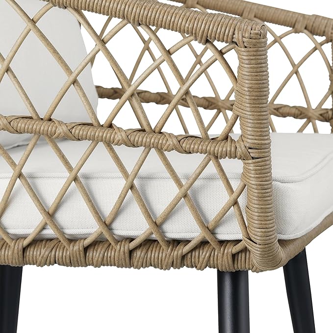 Quality Outdoor Living 65-YZ03HM Hermosa 3 Piece Chat Set, Aluminum Frame + Tan Wicker + Linen Cushions - LeafyLoom