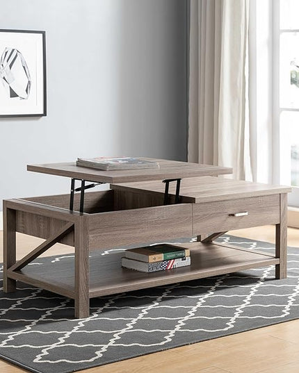 NicBex Coffee Table Wooden Lift Top Coffee Table with Storage Center Tables with Bottom Shelf Lift Tabletop Dining Table for Living Room, Office, and Bedroom,46.75" W, Dark Taupe - LeafyLoom
