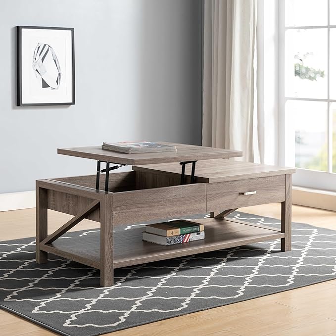 NicBex Coffee Table Wooden Lift Top Coffee Table with Storage Center Tables with Bottom Shelf Lift Tabletop Dining Table for Living Room, Office, and Bedroom,46.75" W, Dark Taupe - LeafyLoom