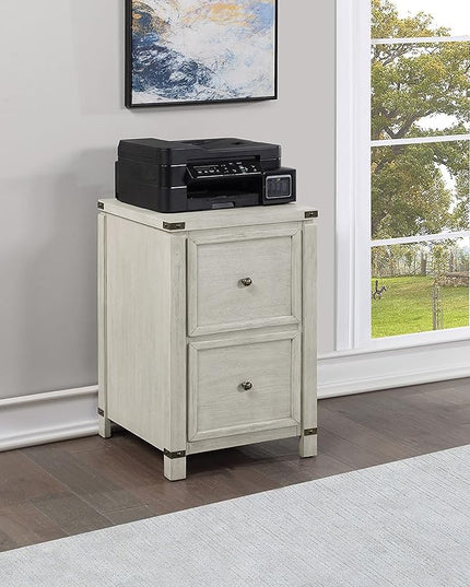 OSP Home Furnishings Designs Baton Rouge 2 Drawer File Cabinet with Rustic Design and Metal Accents, Champagne Oak - LeafyLoom