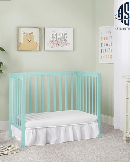 Edgewood 4-In-1 Convertible Mini Crib In Mint, JPMA Certified, Non-Toxic Finish, New Zealand Pinewood, With 3 Mattress Height Settings, Included 1" Mattress Pad - LeafyLoom